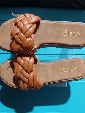 Braided Slide Sandals in Tan